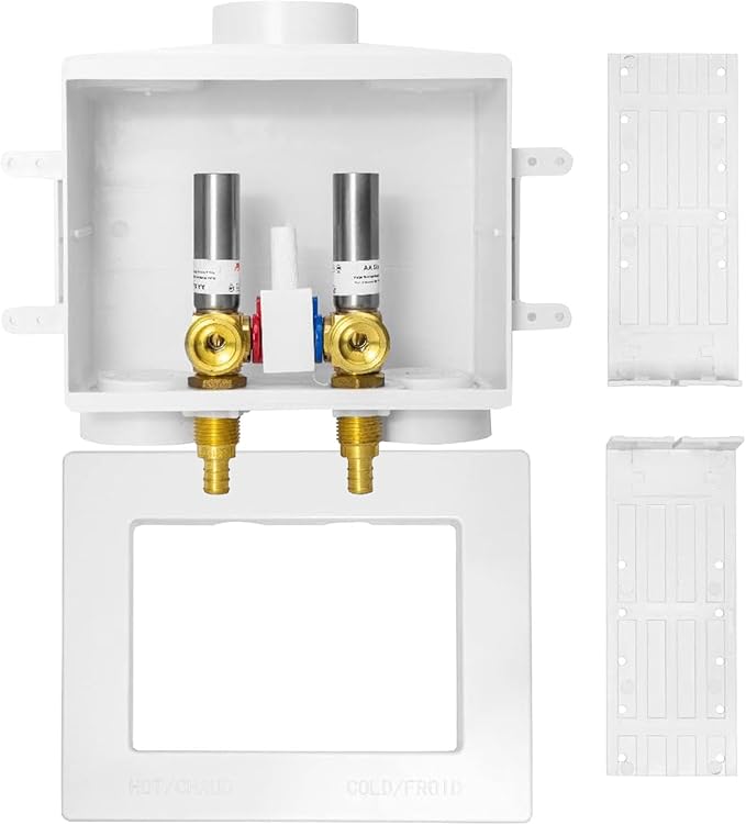 Washing Machine Outlet Box, Double Drains, Single Lever, 1/2 Inch Pex Crimp Inlet x 3/4 Inch MHT Outlet Connection, with Stainless Steel Water Hammer Arrestor(Pack of 20)(WM017-20Pack)