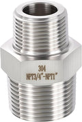 1 Pack 304 Stainless Steel Male to Male Adapter, 1" Male NPT x 3/4" Male NPT Hex Nipple Pipe Extension Fitting for Industrial, Automotive, Fluid Transfer, Home Gardening, Water