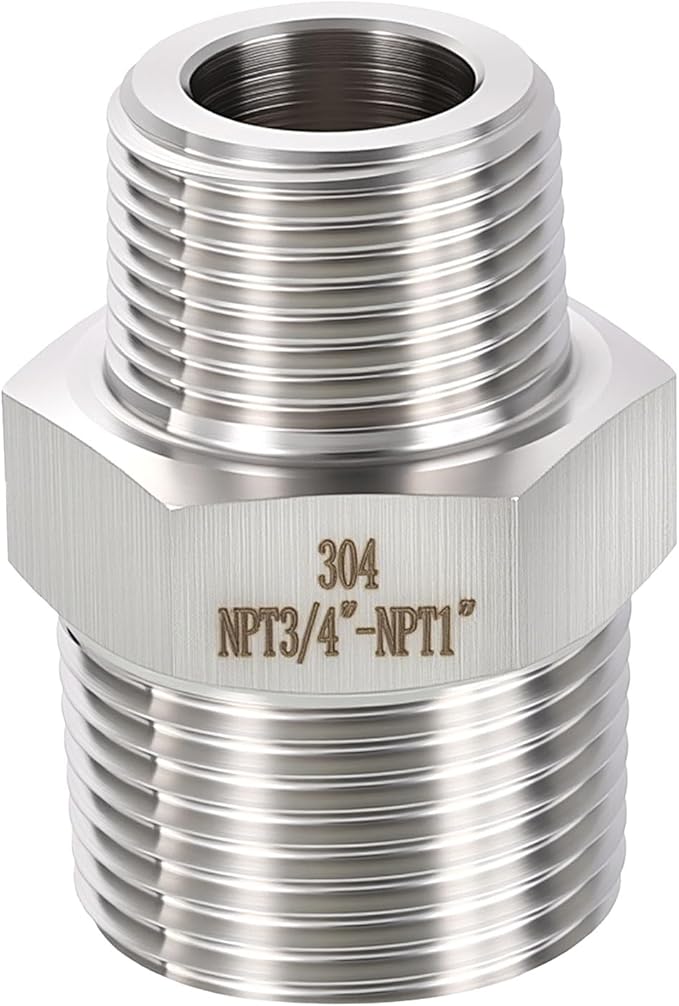 1 Pack 304 Stainless Steel Male to Male Adapter, 1" Male NPT x 3/4" Male NPT Hex Nipple Pipe Extension Fitting for Industrial, Automotive, Fluid Transfer, Home Gardening, Water