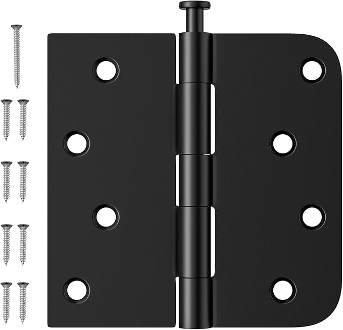 6 Pack Black Door Hinges 4 Inch, Exterior Door Hinges with Square & 5/8" Radius, Removable Pin, Perfect for Heavy-Duty Front & Back Door, Antirust & No Squeaks ﻿