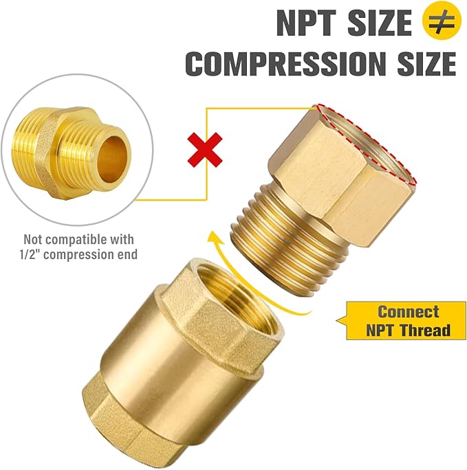 [2-Pack] APLWY 1/2" Female NPT x 1/2" Male NPT Brass Pipe Fitting Reducer Adapter (1/2"M x 1/2"F)