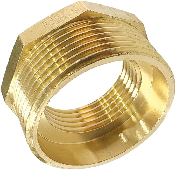 1-1/2" NPT Male x 1" NPT Female Brass Reducer Hex Bushing Threaded Pipe Fitting Reducing Adapter Pack of 1