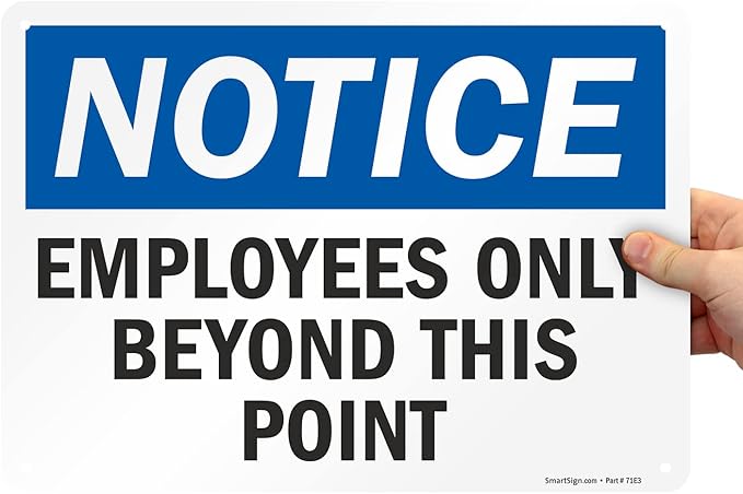 SmartSign 10 x 14 inch “Employees Only Sign, Employees Only Beyond This Point Sign” Metal Sign, 40 mil Laminated Rustproof Aluminum, Blue, Black and White, Made in USA