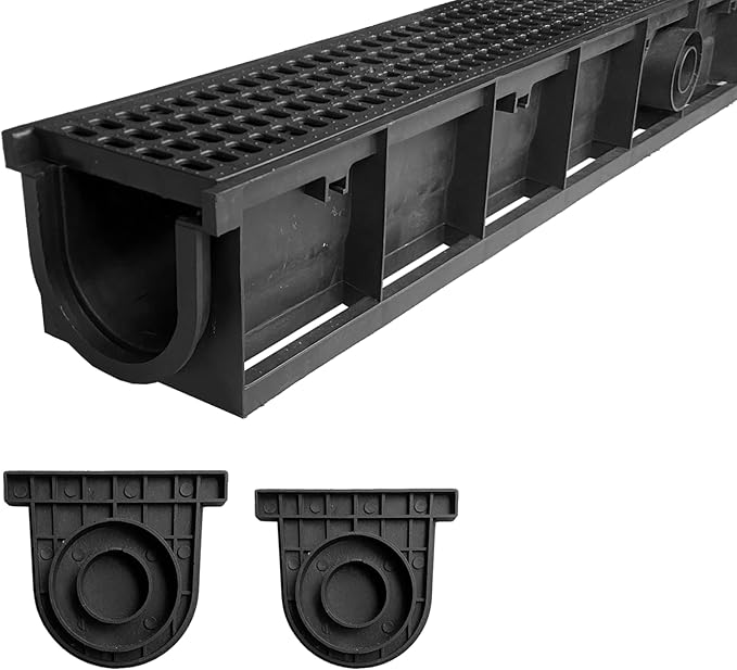 Deep Profile HDPE Trench Drain-39.4Lx6.1Wx5.5H in. Channel Drain with Grates,Durable Plastic Yard Drainage System for Outdoor,Yard Fence,Houseside,Pool,Sidewalk,Patio,Backyard,Landscape