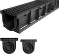 Deep Profile HDPE Trench Drain-39.4Lx6.1Wx5.5H in. Channel Drain with Grates,Durable Plastic Yard Drainage System for Outdoor,Yard Fence,Houseside,Pool,Sidewalk,Patio,Backyard,Landscape