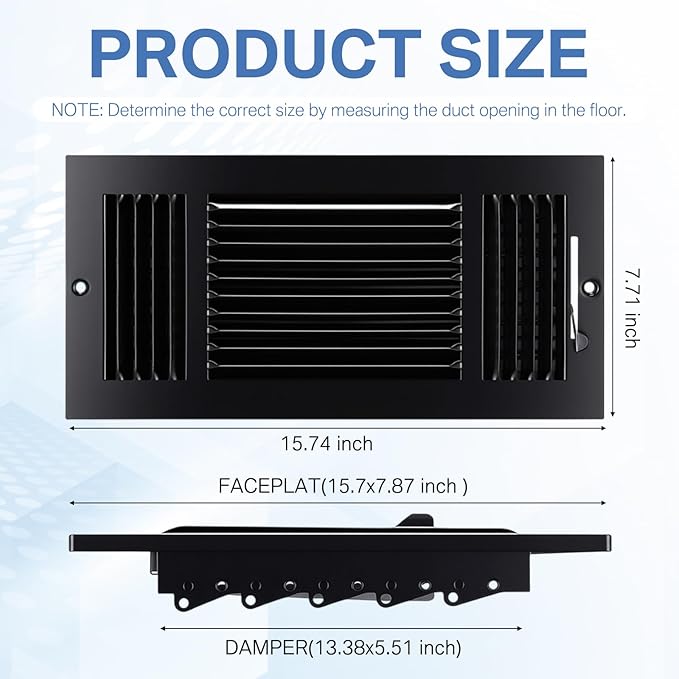 4 Pcs Black 14 x 6 Inch Three-Way Ventilation Register Air Ceiling Vent Cover Floor Register Metal Heat Vent Covers with Rust Proof for Wall Ceiling Home Bathroom Toilet or Office