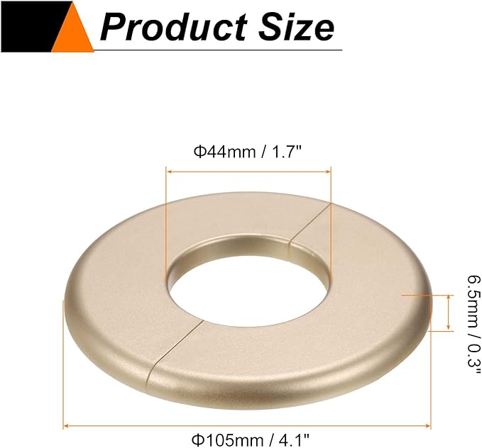HARFINGTON 4pcs Wall Split Flange 44mm/1.7" Self-Adhesive Plumbing Cover Plates ABS Plastic Round Escutcheon Plate Buckle Design for Water Pipe Bathroom Kitchen Decoration, Gold Tone
