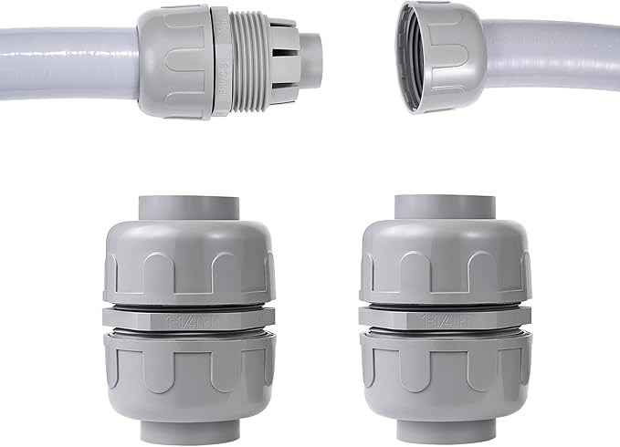 (2Pcs) NPT 1-1/4 inch Liquid-Tight Connector,PVC Flexible Conduit Double-Ended Connector,Straight 180 Degree,Two-Way Conduit Connector,Electrical Conduit Fittings