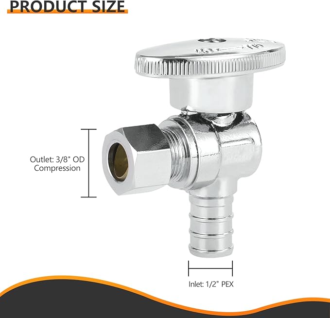 100-PCs HeSun Pex Angle Stop Valve, 1/2" Pex x 3/8" OD Compression Angle Stop, 1/4 Turn Shut Off Valve for Bathroom, ASTM F1807(VALVE076-100)