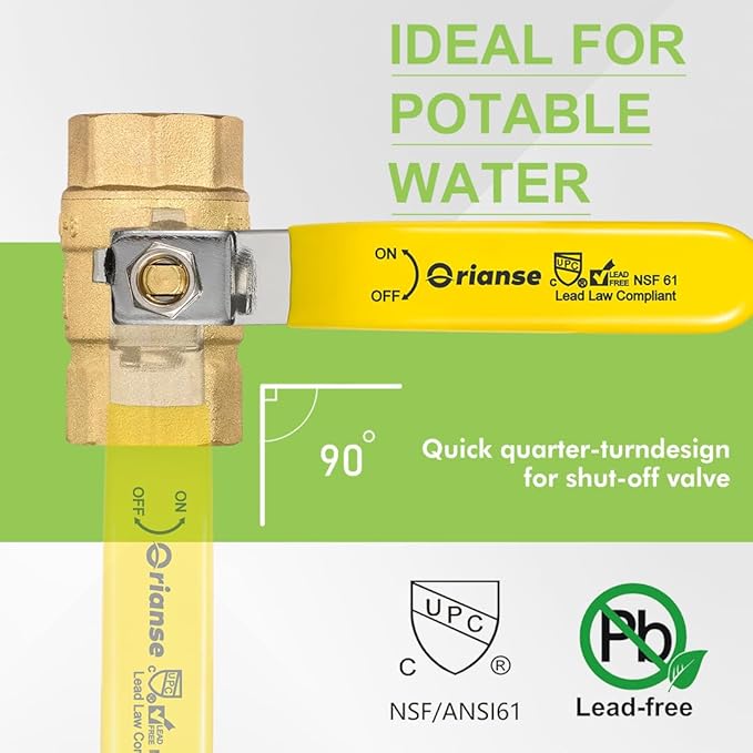 10Pack ORIANSE 3/4 Inch FIP Threaded Ball Valve, Brass Full Port 3/4" Female NPT x 3/4" Female NPT, 150PSIG working steam pressure, 600WOG 1/4-Turn Shut Off Ball Valve for Water Oil Gas