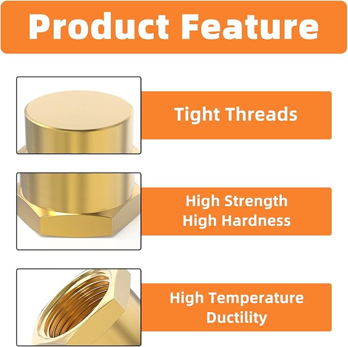 GASHER 3/4"NPT Brass Pipe Cap, NPT Female Thread Socket Pipe End Cap Plugs Fitting 10PCS