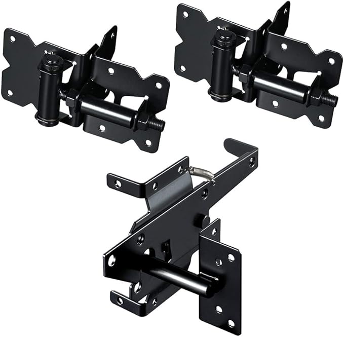 skysen Stainless Steel Self Closing Vinyl Fence Single Gate Hinge and Latch Hardware Kit -2 Hinges and 1 Latch (Single Gate Kit)