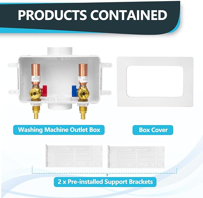 Washing Machine Outlet Box, Center Drain, 1/2 Inch Pex Crimp Inlet x 3/4 Inch MHT Outlet Connection, with Copper Water Hammer Arrestor (Pack of 10)