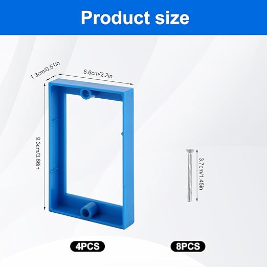 4Pack 1/4 Inch Single Gang Electrical Outlet Box Extenders with 8 Screws,Receptacle Extension for Electrical Boxes and Power Socket Switches(Blue)