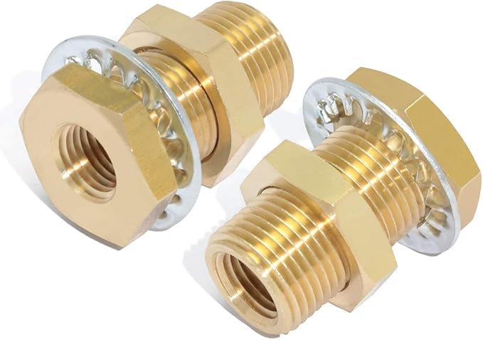 2pcs Brass Bulkhead Fittings 1/4” NPT Female to 1/4” NPT Female Thread Bulkhead Straight Connector Brass Coupling 1.5” Length Outer Diameter 3/4”-16 Bulkhead Tank Air Hose Line Pipe Fittings