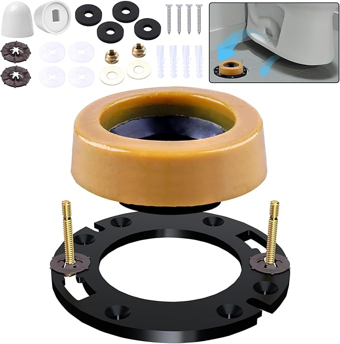 Toilet Flange Repair Kit with Extra Thick Wax Ring for Toilets Install or Leaking Toilet Wax Ring Replacement Kit Include Mounting Hardware Fits 3-inch or 4-inch Waste Lines