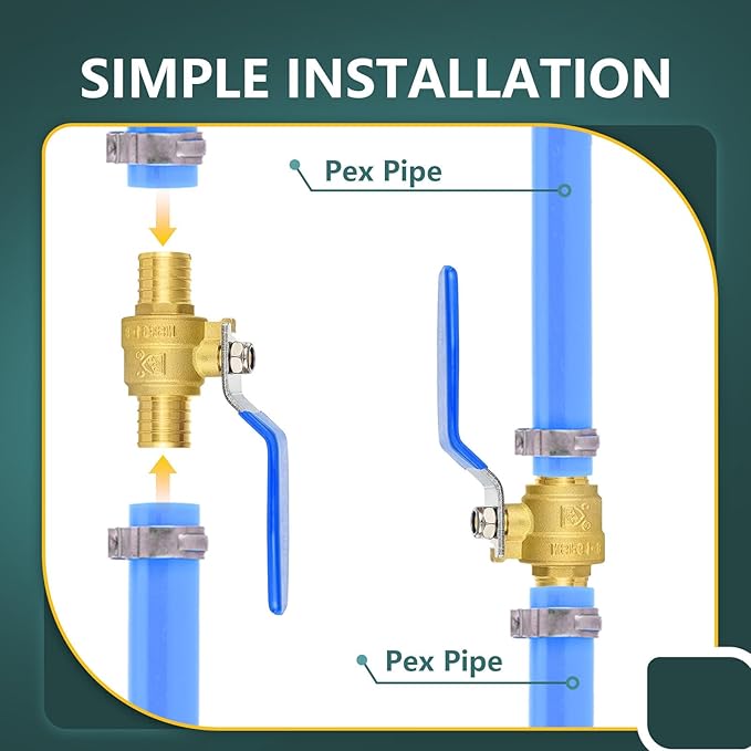 4 Pack Ball Valves, 1" Pex Crimp Shut Off Valve Blue, Brass Full Port Pex B Shut Off Ball Valve for Hot and Cold Water, NSF/ANSI 61 Certified