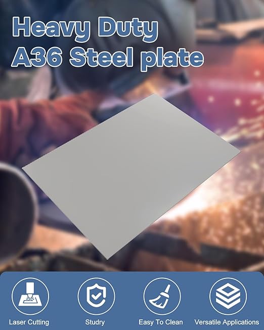 2 Pcs Steel Plates, 8x12 Hot Rolled Steel Plate 1/8, Weldable Metal Plate Sheet for Structural Support and Industrial Use