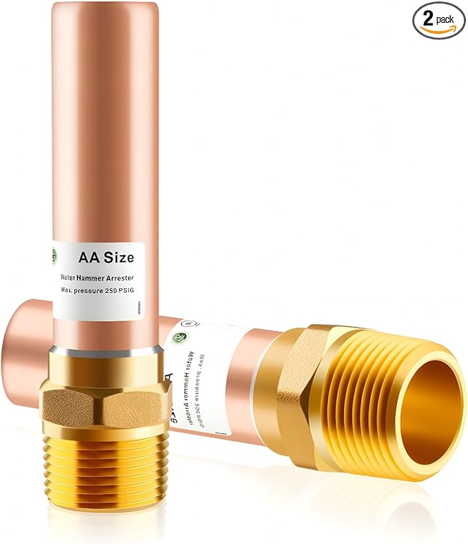 2pcs Copper Water Hammer Arrestor, 3/4 Inch MHT Straight Hammer Arrestor,Male Hose Thread Connection
