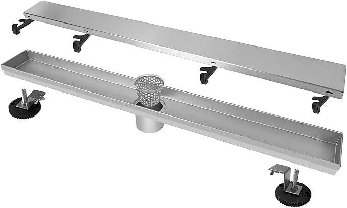 Linear Shower Drain 24 Inch, Brushed Floor Drain with Removable SUS304 Stainless Steel CUPC Certificate and 2-in-1 Tile Insert Grate Cover
