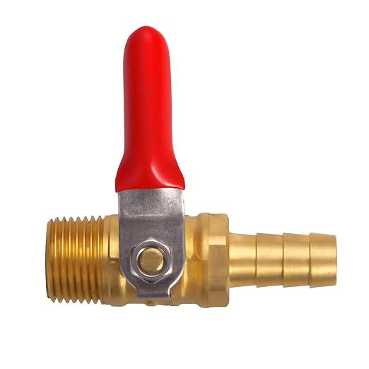 2 PCS Brass Water Mini Ball Valve Shut Off Switch, 1/4" NPT Male Thread x 3/8 INCH Hose Barb Pipe Tubing Fitting Coupler, 180 Degree Operation Handle