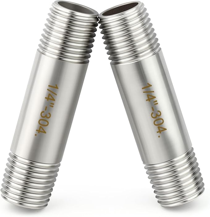 TAISHER 2PCS Stainless Steel Pipe Fittings, 1/4" BSP Male x 1/4" BSP Male Threaded, 2" Length Nipple Cast Pipe