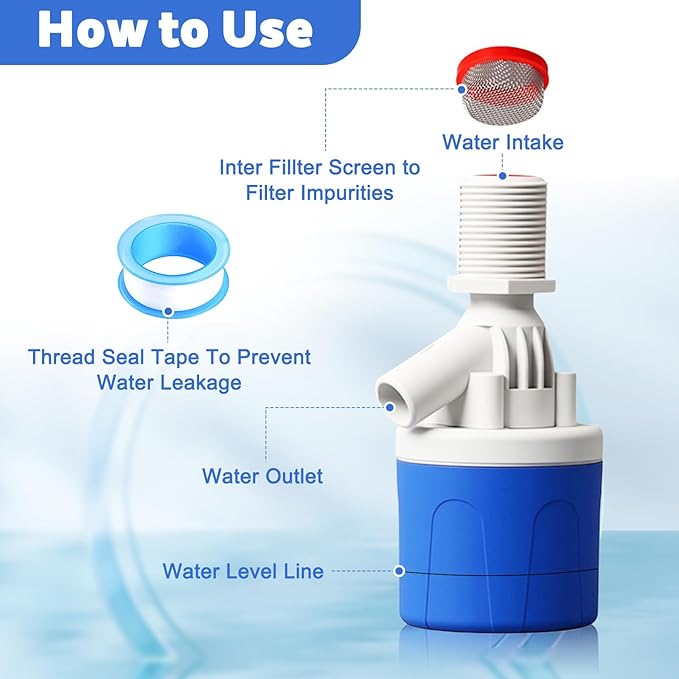2 Pack 3/4" Water Float Valve Inside Type, 3/4 Inch Top Inlet Automatic Water Level Control Valve Uesd for Water Tank, Swimming Pools, Livestock Tanks, Aquaculture, Aquariums