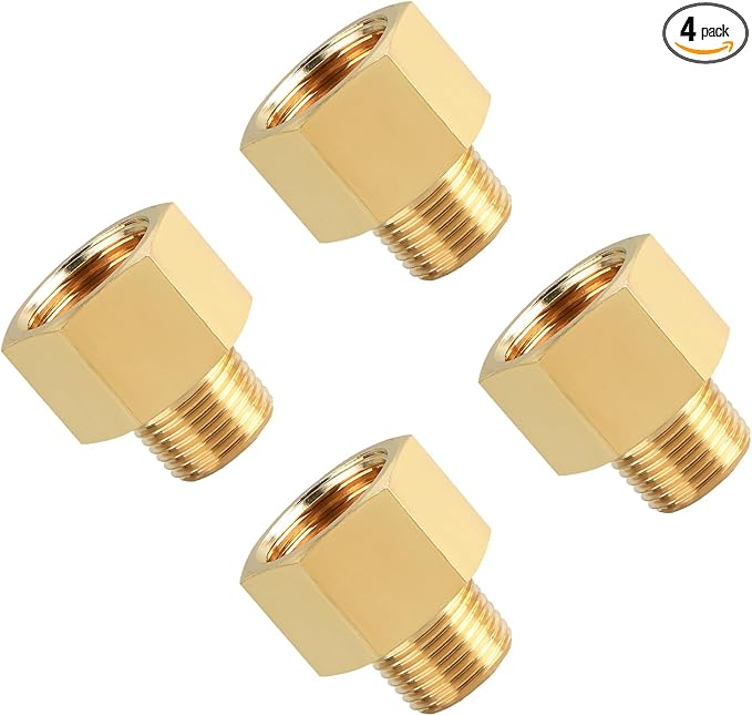 SUNGATOR 4-Pack 1/2 Inch Male x 3/4 Female NPT Reducer, Brass Pipe Fitting Adapters, 1/2'' Male to 3/4'' Female NPT Reducer Adapters, Brass Pipe Extension Connectors