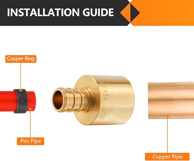 50-Pack HeSun PEX Fittings, 1/2" PEX x 3/4" Female Sweat Adapter (Over Copper Tube), Brass Crimp Fitting for ASTM F1807(PEX1807131-50)