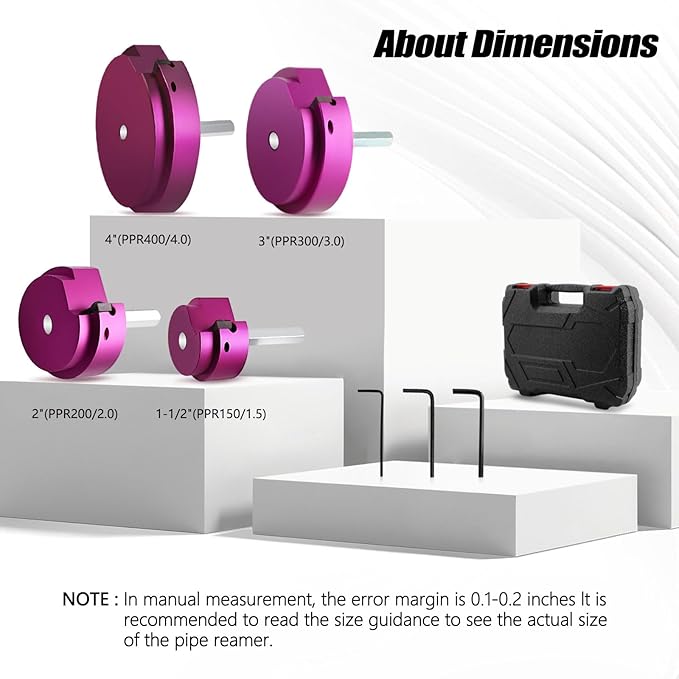PVC Pipe Reamer Kit 4 PCS 1-1/2", 2", 3", 4" for SCH 40 CPVC & ABS Plastic Fittings – Fits 1/2" Drills with 3/8" Hex Shaft – Ideal for Exhaust, Drain & Water Pipe Cleaning, Durable & Heavyduty