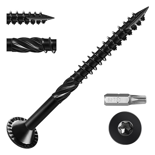Deck Screws #14 x 3 inch, (37pcs) 1lb Heavy Duty Outdoor Wood Screws,Black Rust Resistant Epoxy Coated,Torx Drive Head,with T30 Star Bit