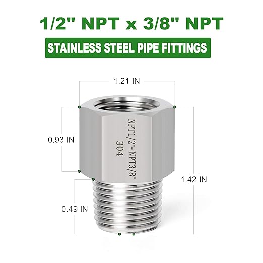 TAISHER 5PCS Forging of 304 Stainless Steel Pipe Fitting, Reducer Adapter, 3/8-Inch Male Pipe x 1/2-Inch Female Pipe