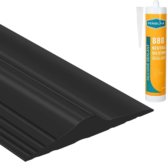 ToLanbbt 10Ft/3M Universal Garage Door Rubber Threshold Strip with 300ml Black Adhesive/Sealant, Weatherproof Seal Strip DIY Weather Stripping Replacement (Black)