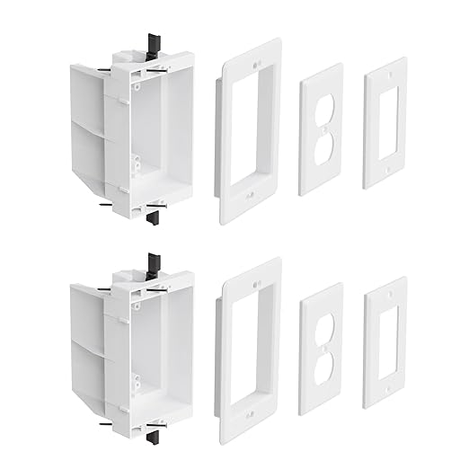 Recessed Electrical Box - Single Gang, for Wall Mount TV, Antenna, Phone & Cable, Suitable for GFCI & Standard Outlet (2 Pack)
