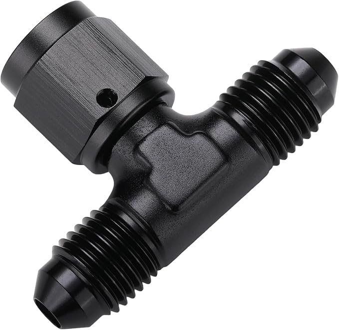 4AN Male Flare Tee T Fitting Adapter with AN4 Female Swivel On Side Aluminum Black