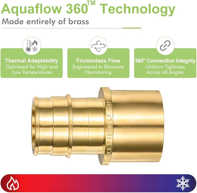 2 Pack Brass Expansion Female Sweat Adapter,1" Pex A Expansion x 1" Sweat Brass Expansion Fitting ONLY Full Flow For Pex-A Tubing Connection, NSF/ANSI 61 NSF 372 Certificate