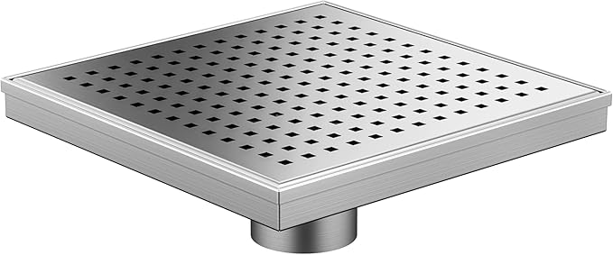 Neodrain 8-Inch Square Shower Drain with Removable Quadrato Pattern Grate, Brushed 304 Stainless Steel Square Drain with Stainless Hair Strainer,CUPC Certified.