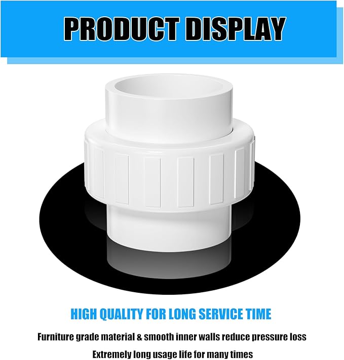 2PCS PVC Union Coupling 2Inch, Furniture Grade PVC Union Pipe Fittings with EPDM O-Ring, Schedule 40 White Slip Coupling Adapter for Irrigation, Pool & Spa System, indoor Plumbing Project