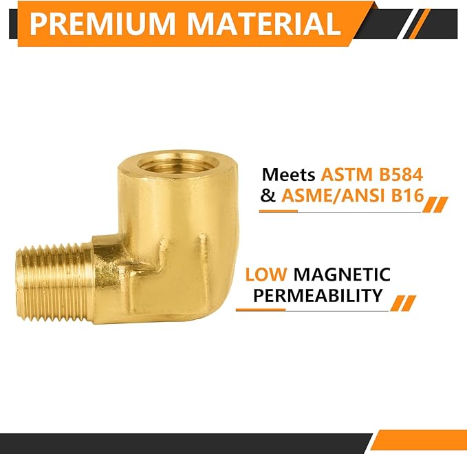 5-PCs HeSun Brass Pipe Fitting, 1/8" NPT Male x 1/8" NPT Female 90-Degree Barstock Street Elbow