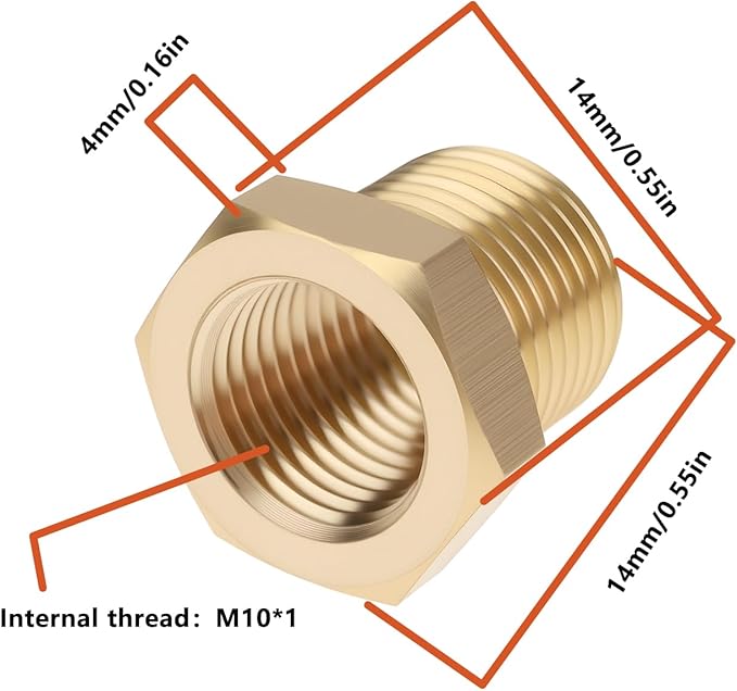 eMagTech 2Pcs M12 x 1 Male to M10 x 1 Female Brass Reducer Adapter for Connecting Pipes in Natural Gas Refrigeration Hydraulic Systems