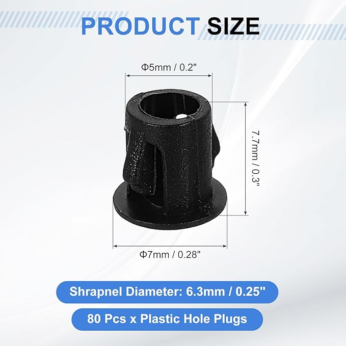 uxcell 80Pcs Plastic Hole Plugs, 5mm(3/16") Flush Type Panel Plugs, Round Snap Knockout Locking Plugs for Furniture Insert End Caps Panels, Black