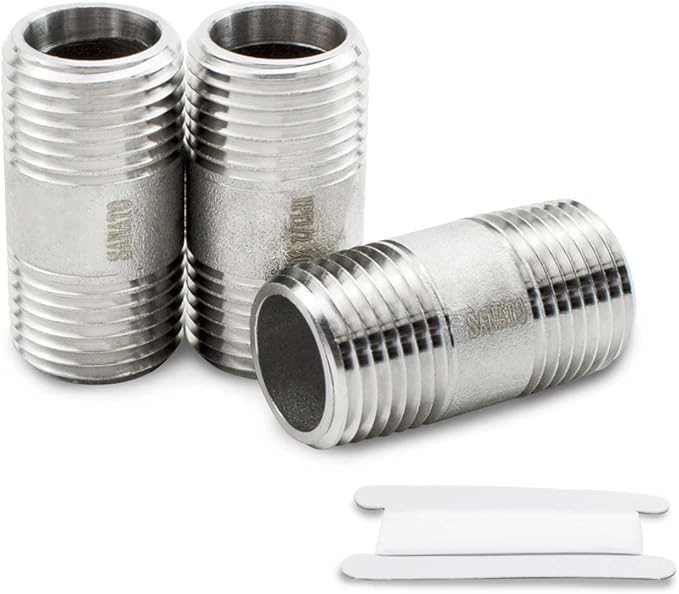 SANATO 3 Pcs SS 304 Forging Nipple Cast Piple, 1/2" NPT x 1/2" NPT Male Threaded, 50mm Piple Fittings