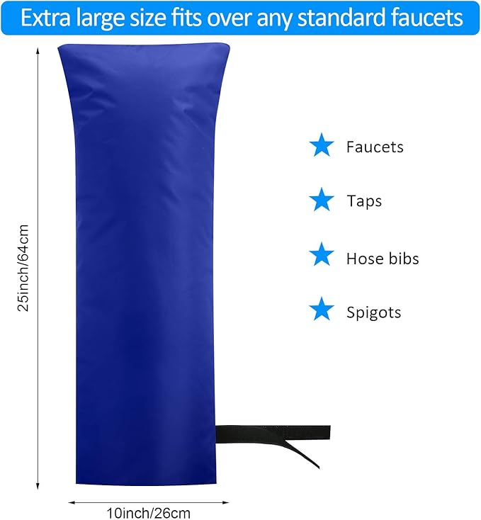 Frienda Outdoor Faucet Cover for Winter Freeze Protection 25'' x 10'' Winter Outside Large Backflow Preventer Insulation Spigot Hose Bib Cover for Garden Lawn Faucet Yard Hydrant(Blue,2 Pieces)