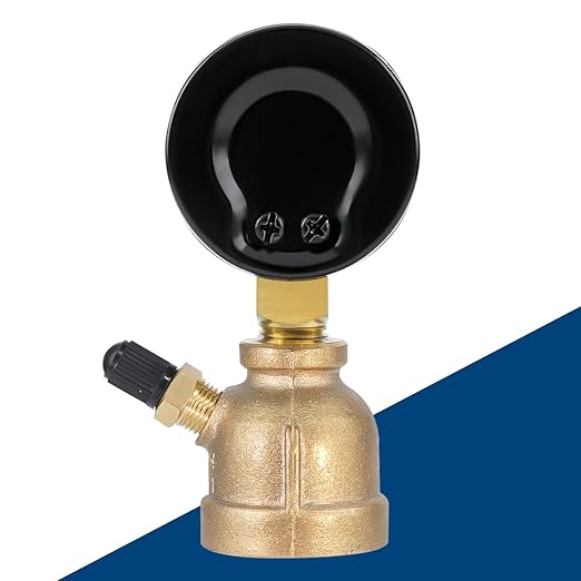 SENCTRL 0-60 Psi Gas Pressure Test Gauge, 2" Dial Size, 3/4" FNPT Connection, Brass Valve, Forged Brass Bell Shape Body Assembly