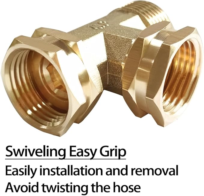 Joywayus 3/4 GHT Threaded Brass Swivel Pipe Fitting Tee T 3-way 3/4" GHT Female × 3/4" GHT Female × 3/4" GHT Male Adapter