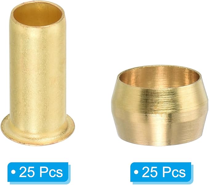 PATIKIL 5/16" Tube ID Compression Assortment Kit, 25 Set Brass Compression Sleeve Ferrule & Insert for Water Oil Air Pipe