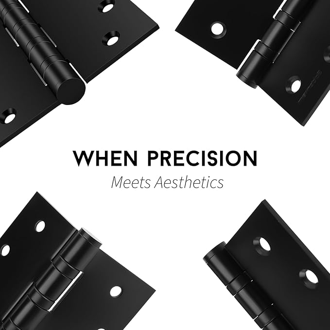 goldenwarm 3 Pack 4 x 4 Inch Ball Bearing Door Hinges Heavy Duty Stainless Steel Exterior Door Hinges with Square Corners Matte Black Smooth & Quiet with Non-Removable Pin