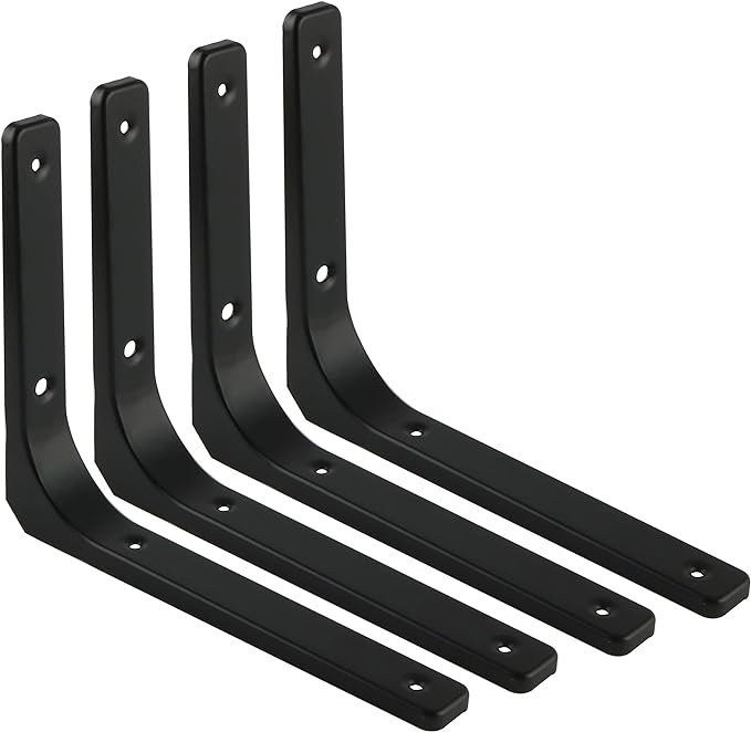 SAYAYO 4 PCS Metal Wall Shelf Bracket, 10 x 8 Inch Heavy Duty Shelf Support Bracket Decorative Joint Angle Bracket, Matte Black