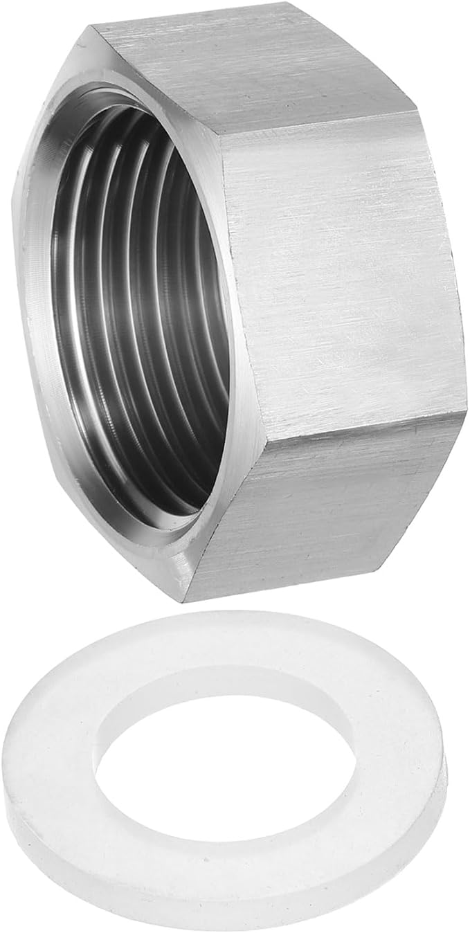 uxcell 1pcs Hex End Cap 304 Stainless Steel Nut with Washer, PT 1" Female Thread Pipe Fitting, Gas Line Water Line Stop Valve Cap Tubing Ends for Plumbing Fittings, Silver Tone