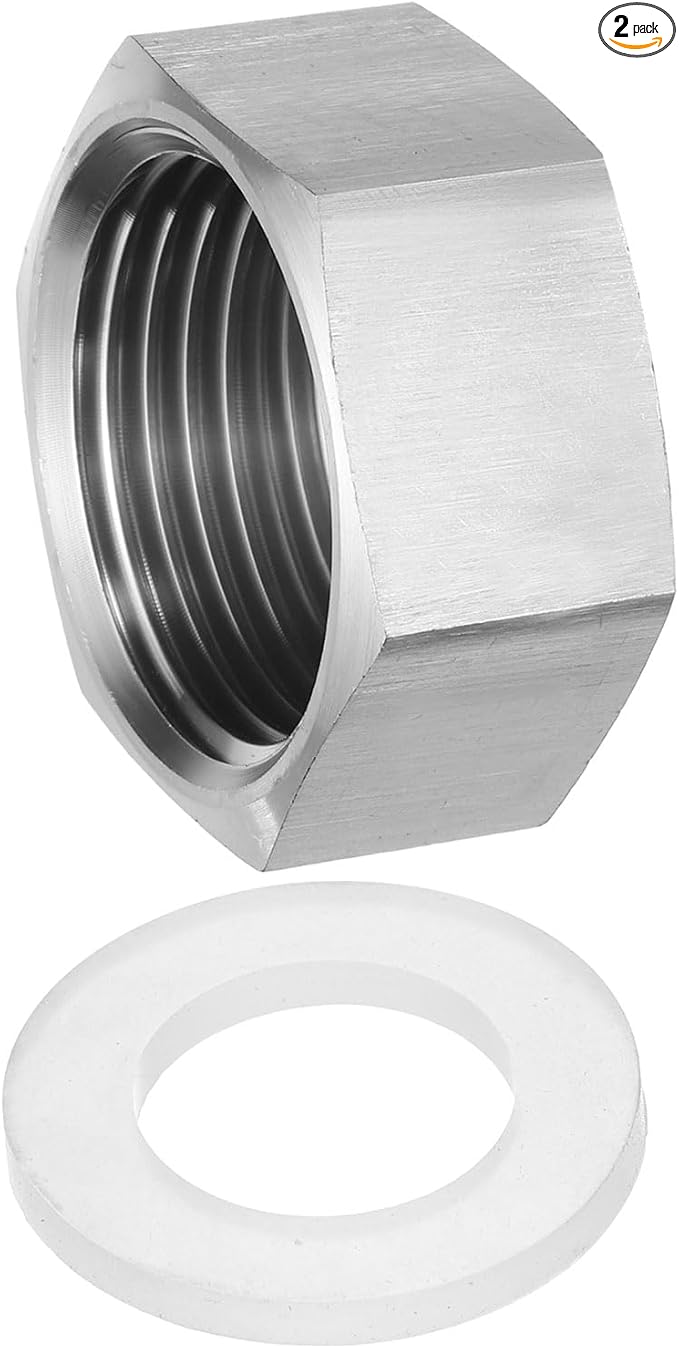 uxcell 2pcs Hex End Cap 304 Stainless Steel Nut with Washer, PT 1" Female Thread Pipe Fitting, Gas Line Water Line Stop Valve Cap Tubing Ends for Plumbing Fittings, Silver Tone